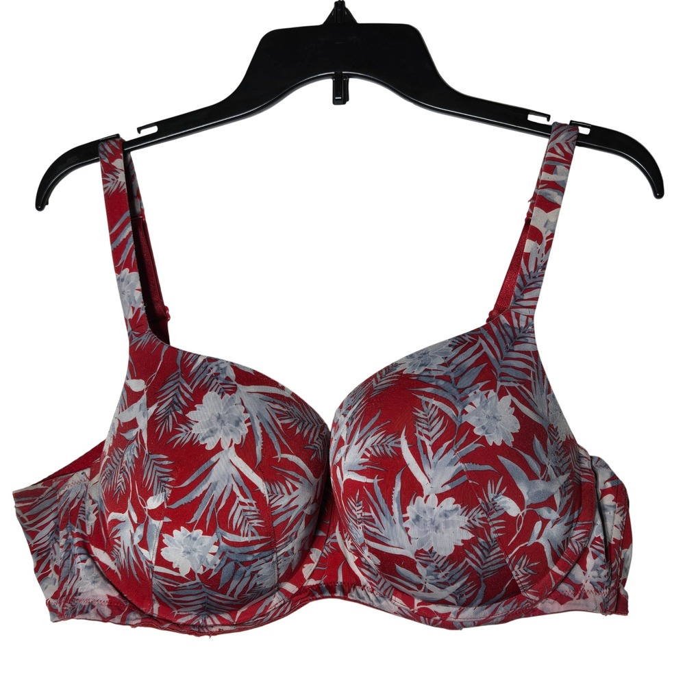 Cacique Red Floral Boost Balconette‎ Bra Size 42D Underwire Padded